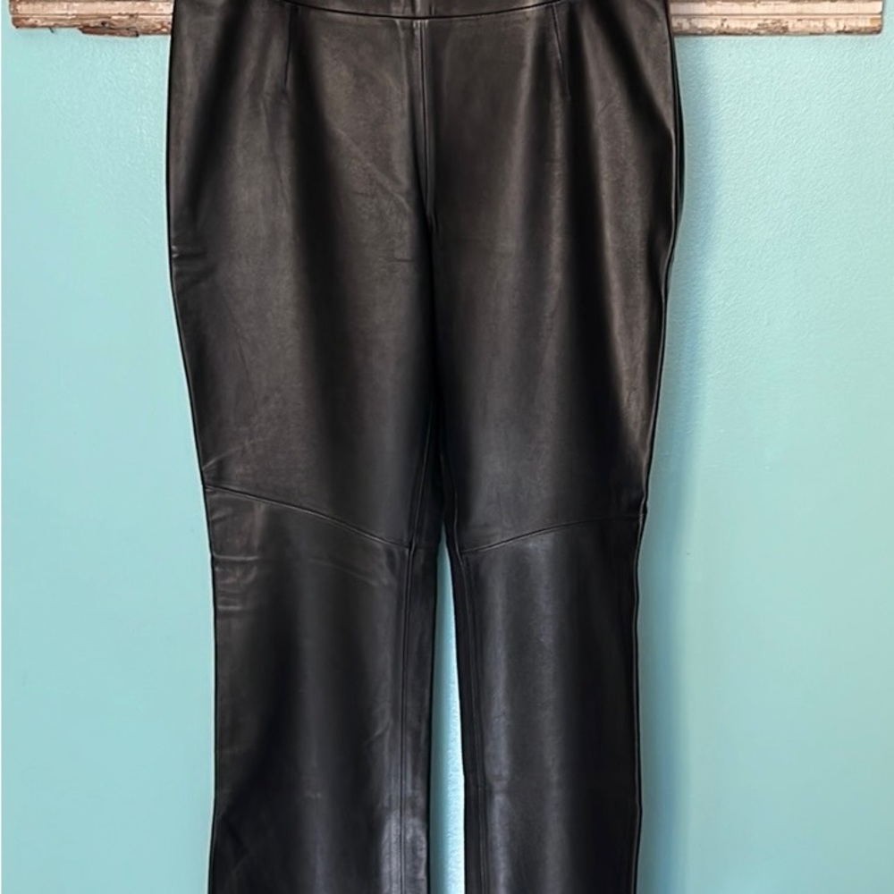 Oscar de la Renta Leather Buttery Soft Pants Black Side Zip Size 8